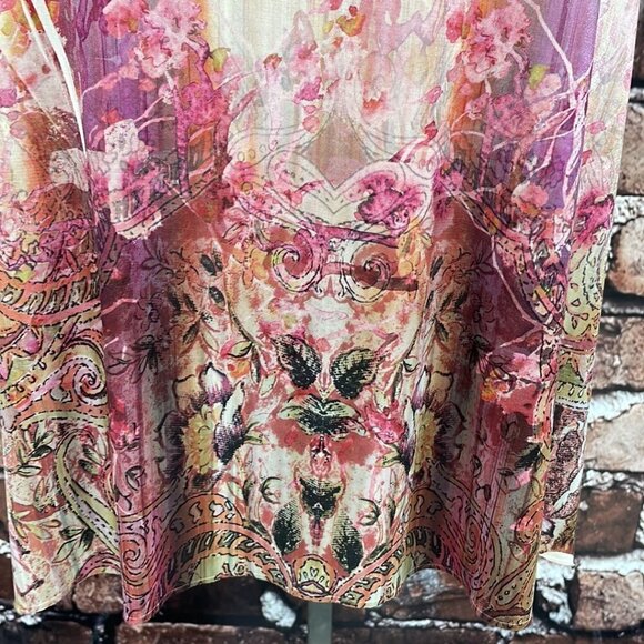 World Unity Romantic Stone Dress NWT Short Sleeve Notch Midi Pink Size Large L - Picture 11 of 17